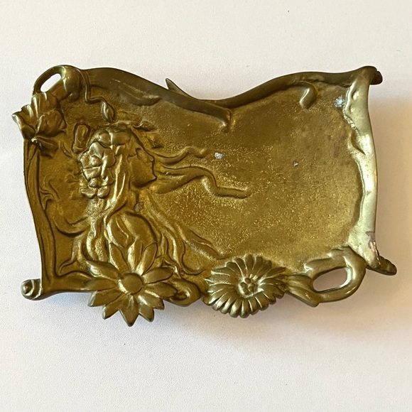 SOLD Art Nouveau Trinket Tray Brass Bronze Dish Vanity Tray Dressing Table Catch - Picture 8 of 8